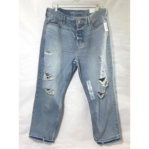 Old Navy High Rise Slouchy Straight Crop Jeans Womens 14 Nessa Frayed Hem NWT - Picture 1 of 16